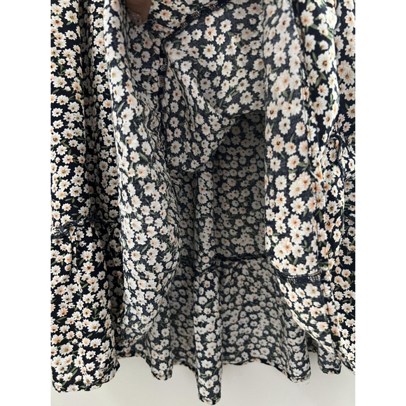 Midi Dress Daisy Floral Cottage Prairie Boho Dark Fairy Milkmaid Peasant Ruffle - Picture 8 of 11